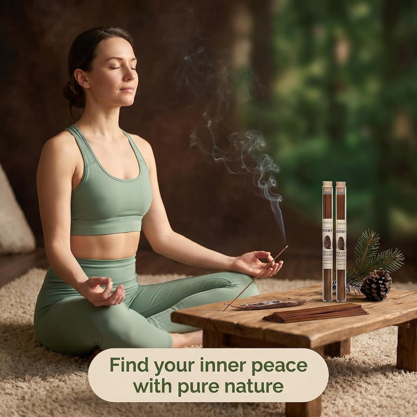 Pine Cone Incense Sticks,Natural Woodsy Aroma for Daily Aromatherapy & Meditation, Crisp Cedarwood & Forest Healing Scent, Calming Zen Relaxation, Handcrafted with Leaf Incense Holder