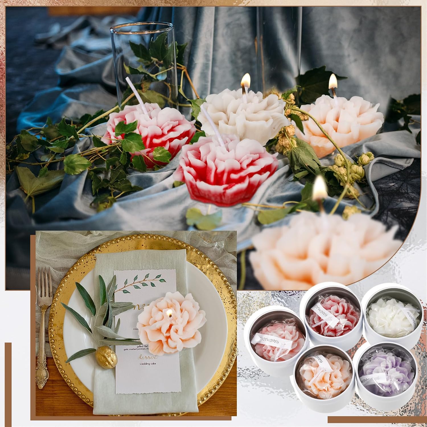 Threlaco 12 Pcs Flower Candles Scented Bridesmaid Gift Set Soy Wax Aromatherapy Candles Bulk for Wedding Bridal Shower Home Guests Women Valentines Mothers Day Anniversaries Favor(Mixed Color)