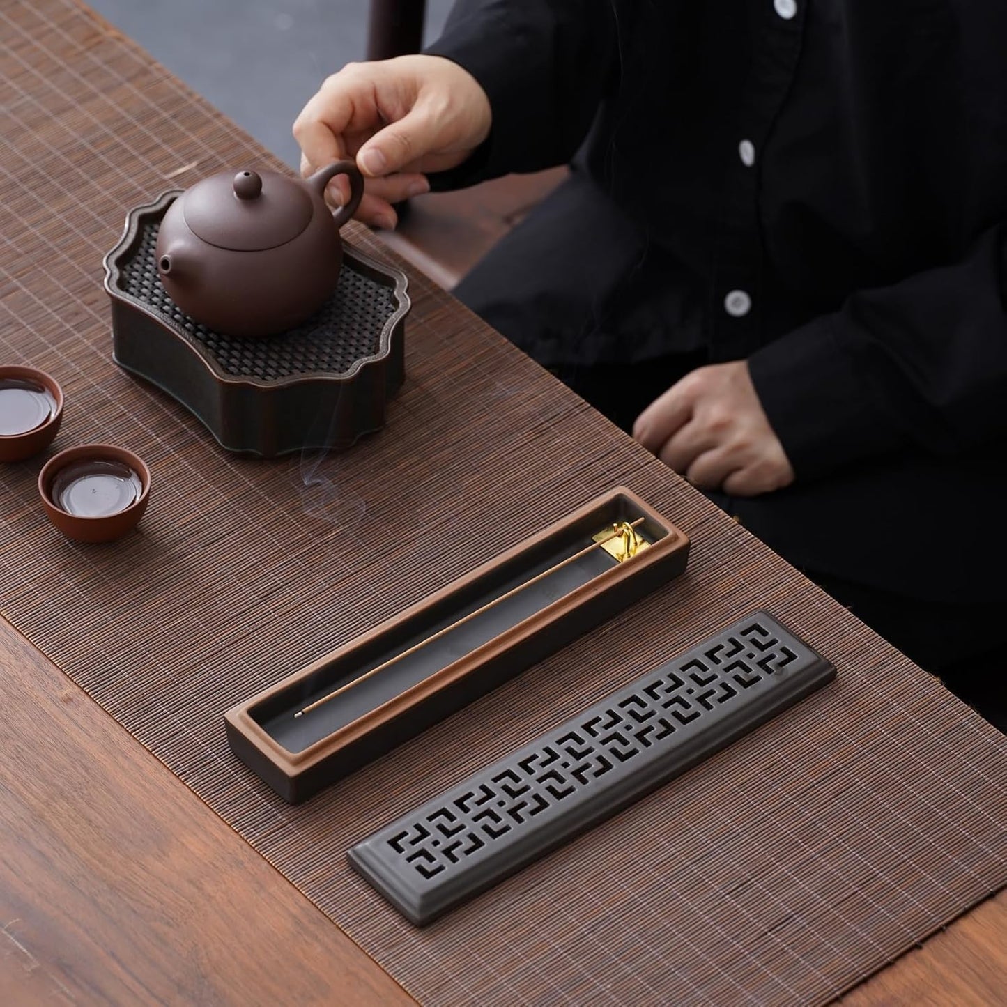CEREMONY Incense Holder for Sticks, Ceramic Insence-Stick Holder Ash Catcher, Incense Holder Timkburner for Meditation Yoga Spa Room Incense Holder (Lever Brown)