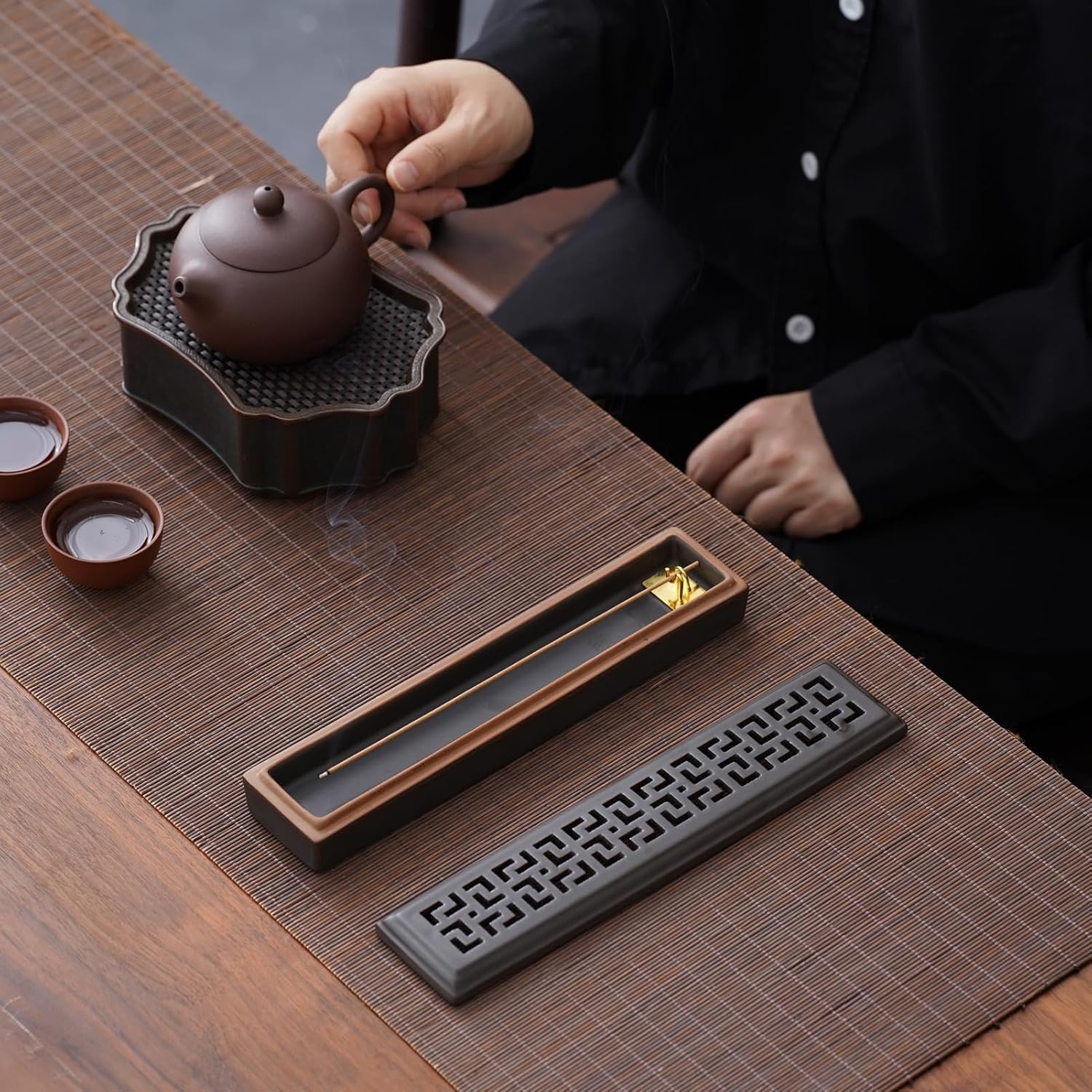 CEREMONY Incense Holder for Sticks, Ceramic Insence-Stick Holder Ash Catcher, Incense Holder Timkburner for Meditation Yoga Spa Room Incense Holder (Lever Brown)