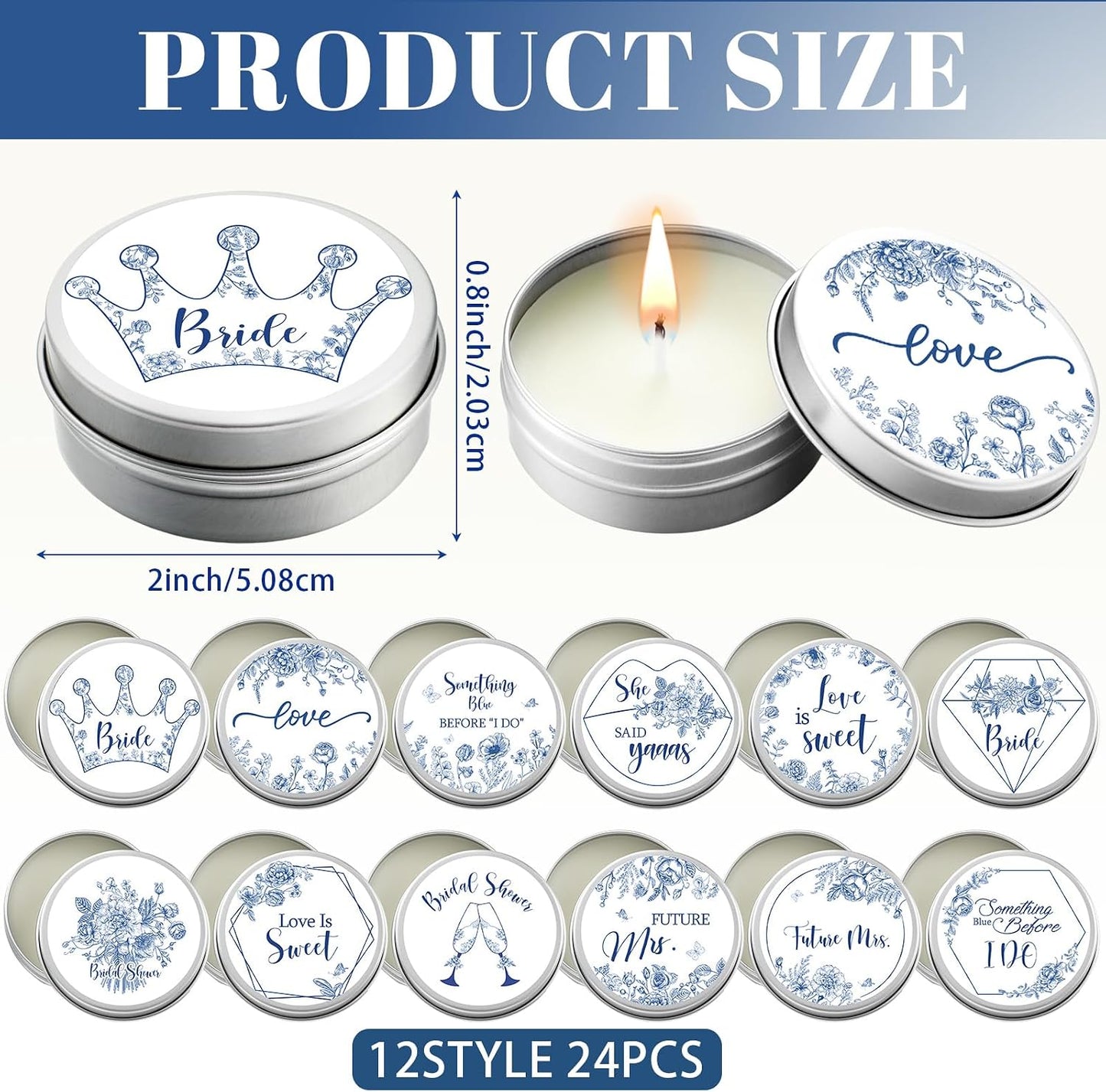 Treela 24 Pcs Something Blue Before I Do Candles Favors Lavender Scented Candle Tins with Lids Floral Candle Gift Favors for Something Blue Bridal Shower Bachelorette Engagement Wedding Party