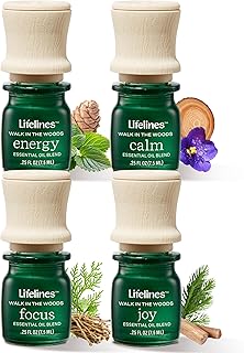 Lifelines Essential Oil Blends, 4-Pack - Blended Essential Oils with Precision Pump for Aromatherapy Diffusers - Long-Lasting Scented Fragrance - Walk in The Woods (Joy, Calm, Focus & Energy)