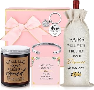 Quelay 7 Pcs Divorce Gifts Box for Women Divorce Party Gifts Breakup Candles New Beginnings Keychain Wine Bag Bracelet for Newly Divorced Woman
