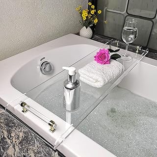 Bath Tub Tray,Clear Bathtub Tray for Luxury Bathroom – Waterproof Bath Caddy with Sleek Surface –No Assembly– Easy Cleaning Bathtub Organizer for Spa Relaxation (31")