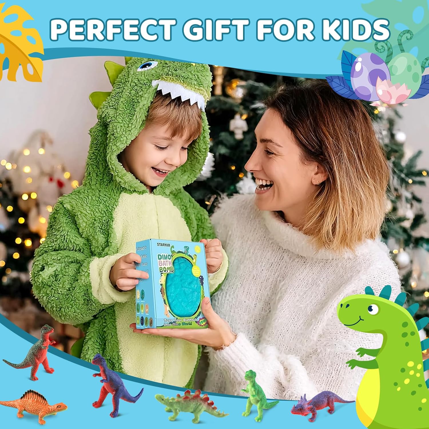 Bath Bombs for Kids with Surprise Dinosaur Toys Inside, XXXL Dinosaur Bath Bombs Gift, Birthday Gifts for Kids, Dino Eggs Filled Bath Toys for Boys 3 4 5 6 7
