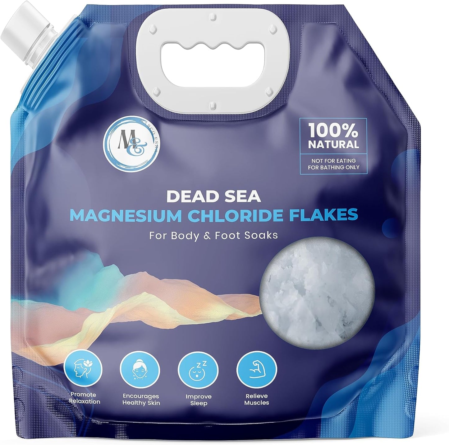 Dead Sea Magnesium Flakes Bath Salts for Soaking & Foot Soak - Natural Pure Chloride Supplement - Unscented Epsom Salt Alternative - Muscle Relief, Skin Nourishing & Better Sleep