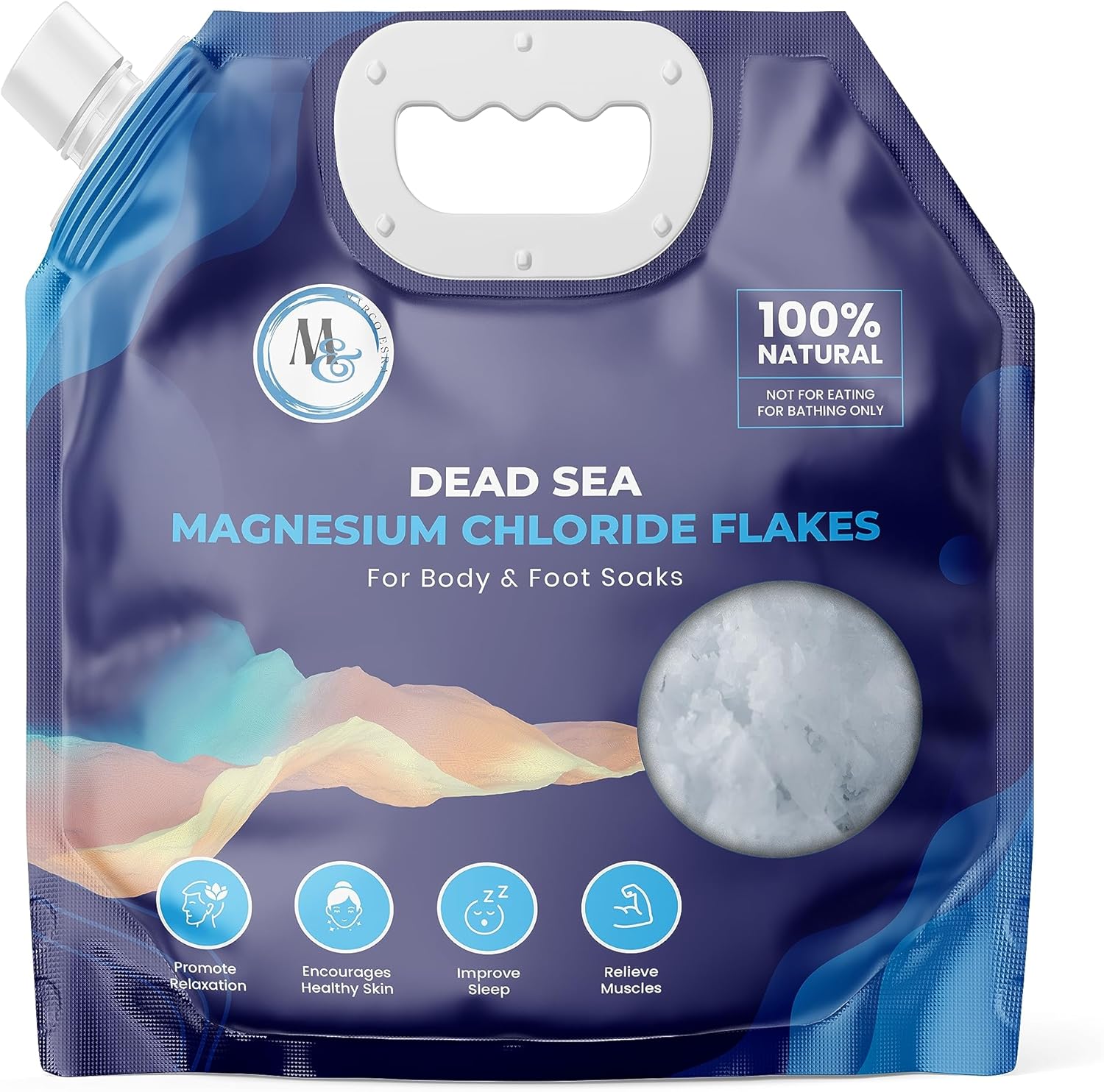 Dead Sea Magnesium Flakes Bath Salts for Soaking & Foot Soak - Natural Pure Chloride Supplement - Unscented Epsom Salt Alternative - Muscle Relief, Skin Nourishing & Better Sleep