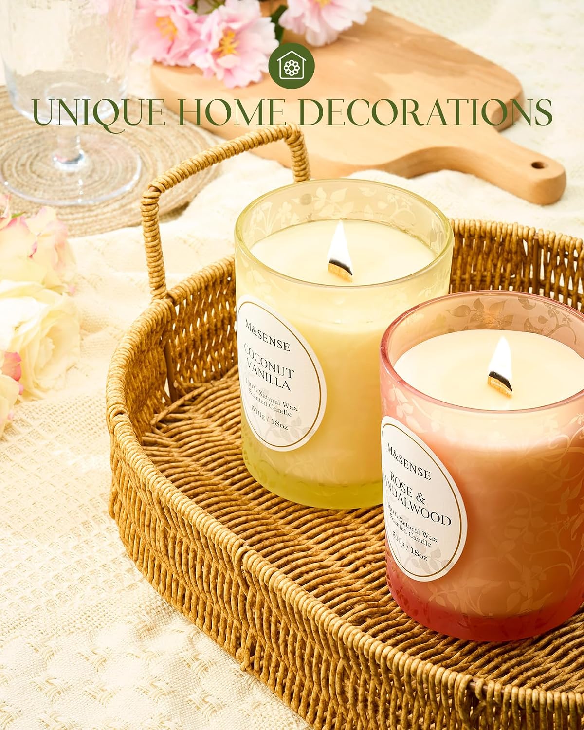 M&SENSE Sea & Cotton Scented Candle, 18oz | Cracking Wooden Wick, Soy Wax, 100 Hours Long Lasting, Non-Toxic Aromatherapy