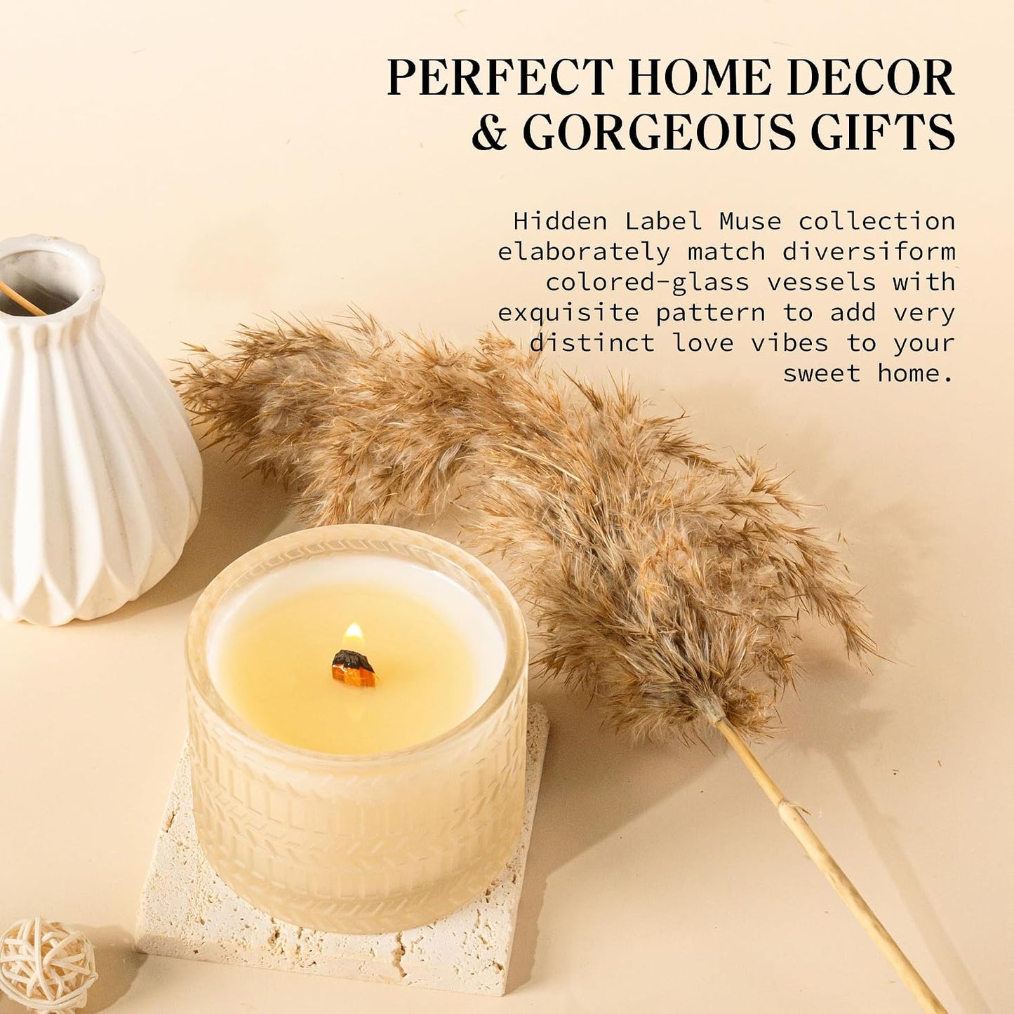 Vanilla Coconut Scented Candle, Crackling Wood Wick Natural Soy Candles Non Toxic, 7.4oz Soy Wax, 55 Hours Clean Burn,Long-Lasting Scented Candles Gift for Women,Relaxing,Home Scented
