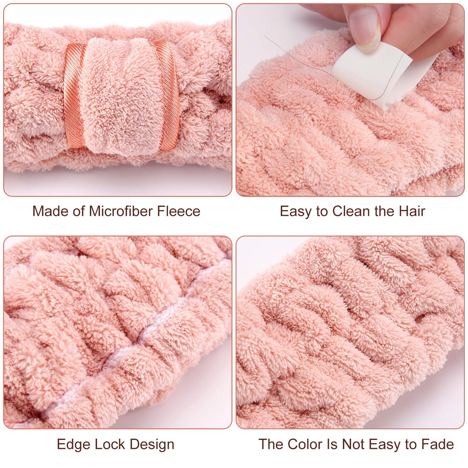 WILLBOND 4 Pack Microfiber Headbands Spa Facial Headbands Makeup Head bands Elastic Terry Cloth Head Wrap for Women Girls Washing Face Makeup Shower Yoga Sports(Coffee, Khaki, Pink and White)