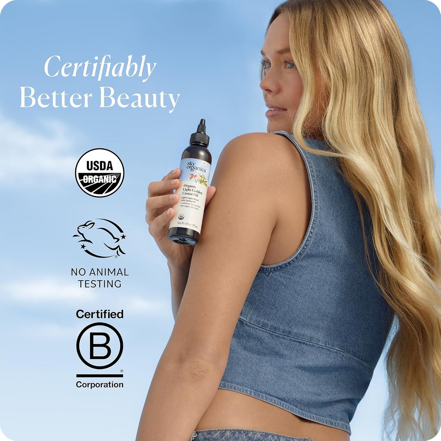 Sky Organics - Organic Light Golden Castor Oil (6 fl oz/177 mL) Conditions Hair, Skin, Brows, Scalp - Castor Oil Organic - Jojoba, Safflower Seed, Sweet Almond - Vegan, Cruelty Free, Beauty, Hair Care