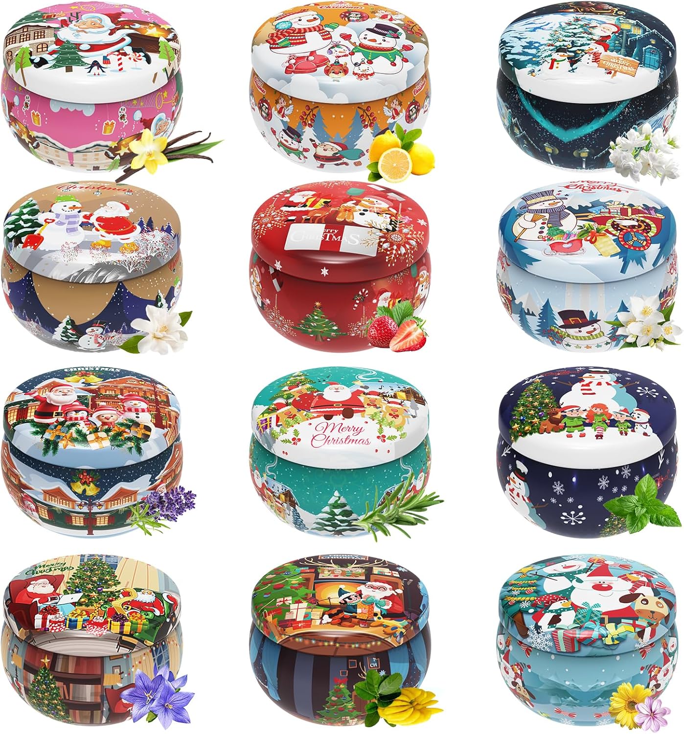 Christmas Candles Gifts for Women, Primevolve Scented Candles Set for 12 Bulk Home Aromatherapy, Strongly Fragrance Long Lasting Portable Travel Tin for Spa Bath Yoga