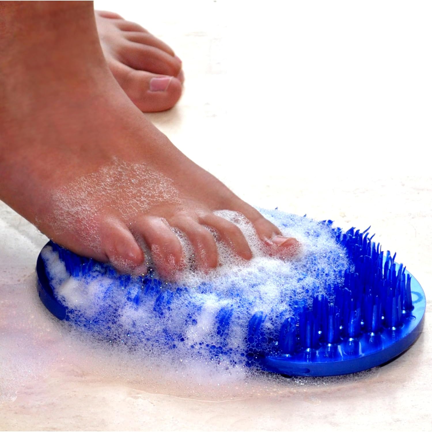 Soapy Toes Travel Sized Foot Scrubber Massages & Cleans Tired Feet, Suction Cups to Tub- Shower Floor | Easy Foot Care for Those with Limited Mobility, Fits Small Showers Like RV or Boat (Pearl Blue)
