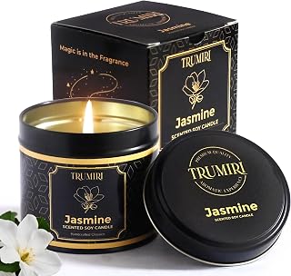 Jasmine Candle Strong Scented Soy Candel Natural Non Toxic Velas Aromáticas Gift for Women Pack of 1 5Oz Decorartive Travel Tin