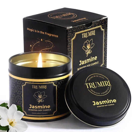 Jasmine Candle Strong Scented Soy Candel Natural Non Toxic Velas Aromáticas Gift for Women Pack of 1 5Oz Decorartive Travel