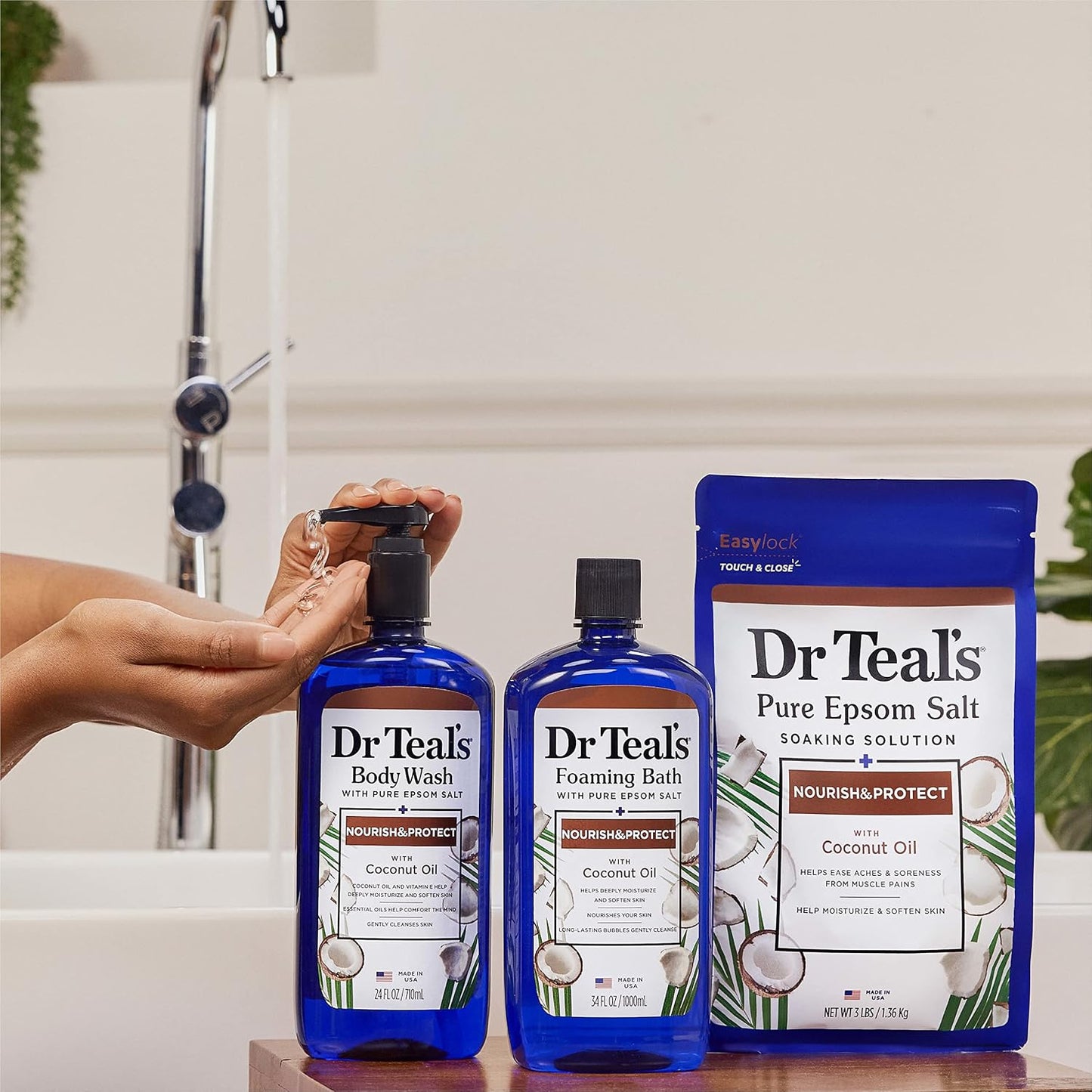 Dr Teal's Foaming Bath with Pure Epsom Salt, Nourish & Protect with Coconut Oil, 34 fl oz (Pack of 4)