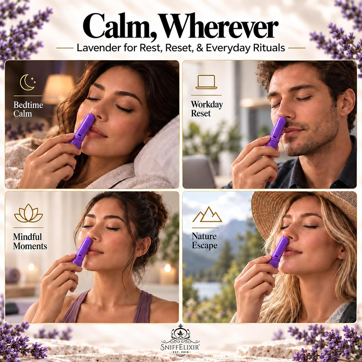 Lavender Essential Oil Aromatherapy Nasal Stick Vapor Inhaler for Sleep Aid, Meditation, Relaxation - USA Made with Organic Essential Oils, Natural Mood Support