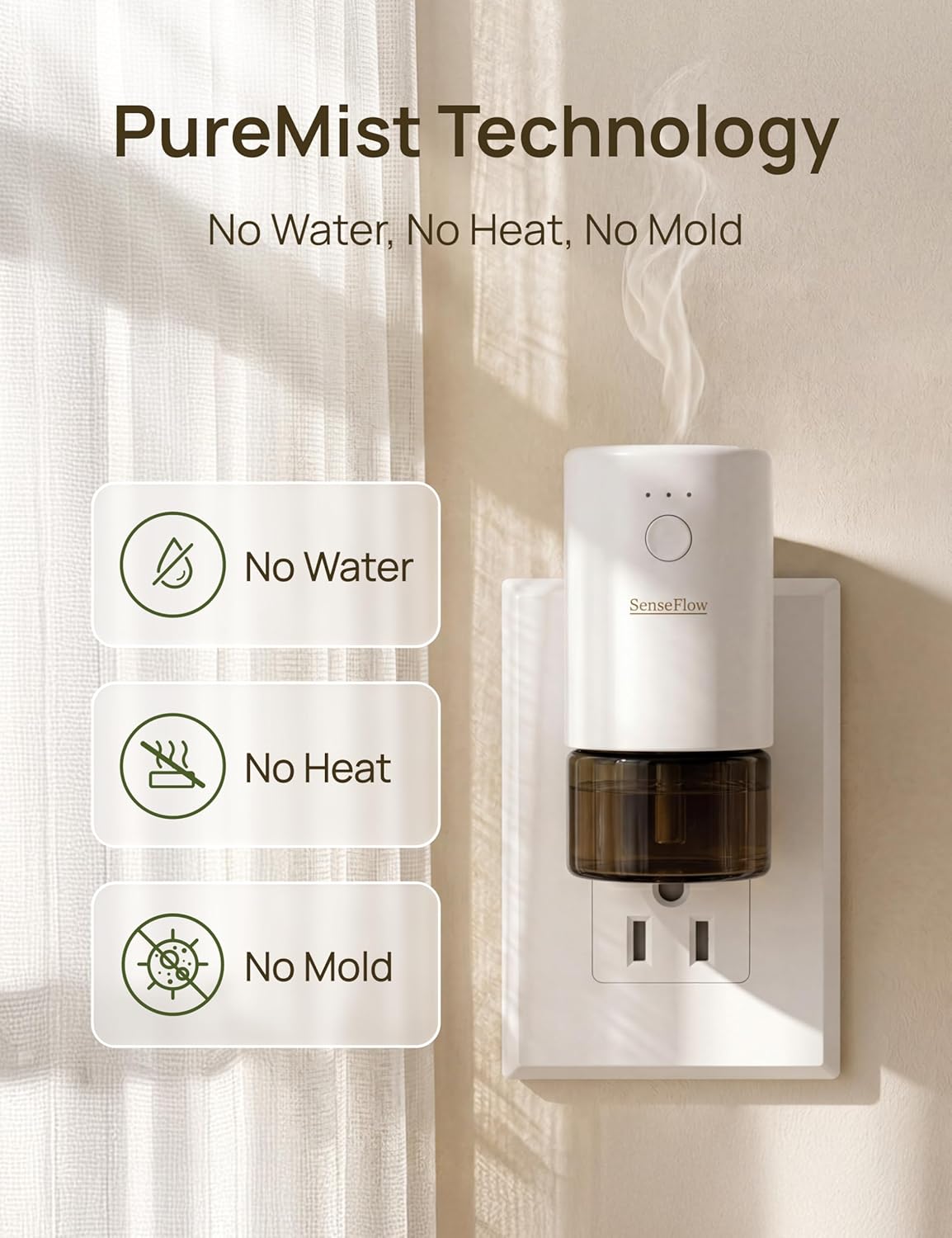 Plug-in Air Freshener for Home, Waterless Essential Oil Diffuser for Bedroom and Bathroom, Non-Toxic Formula for Pets and Nursery, 120 Days Runtime, Refillable Frankincense(Charcoal Black)