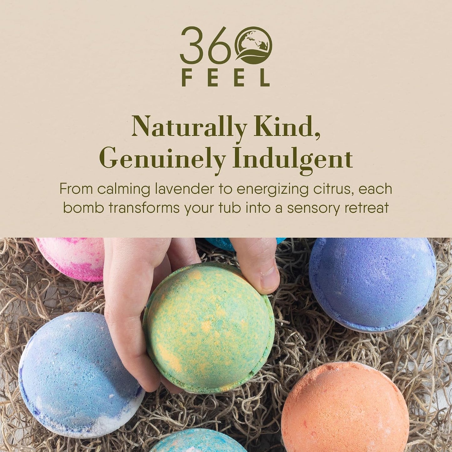 360Feel Bath Fizzies Bombs Handmade Soap Gift Essential Oil Organic All Natural Bath gifts for Men Women Set 6