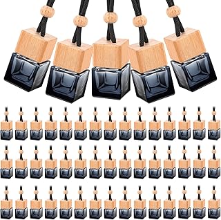 50 Pcs Hanging Car Air Freshener Car Diffuser Empty Glass Perfume Bottle Freshener Diffuser Pendant for Essential Oil Fragrance Aromatherapy Ornament (Black,Cube)