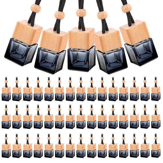 50 Pcs Hanging Car Air Freshener Car Diffuser Empty Glass Perfume Bottle Freshener Diffuser Pendant for Essential Oil