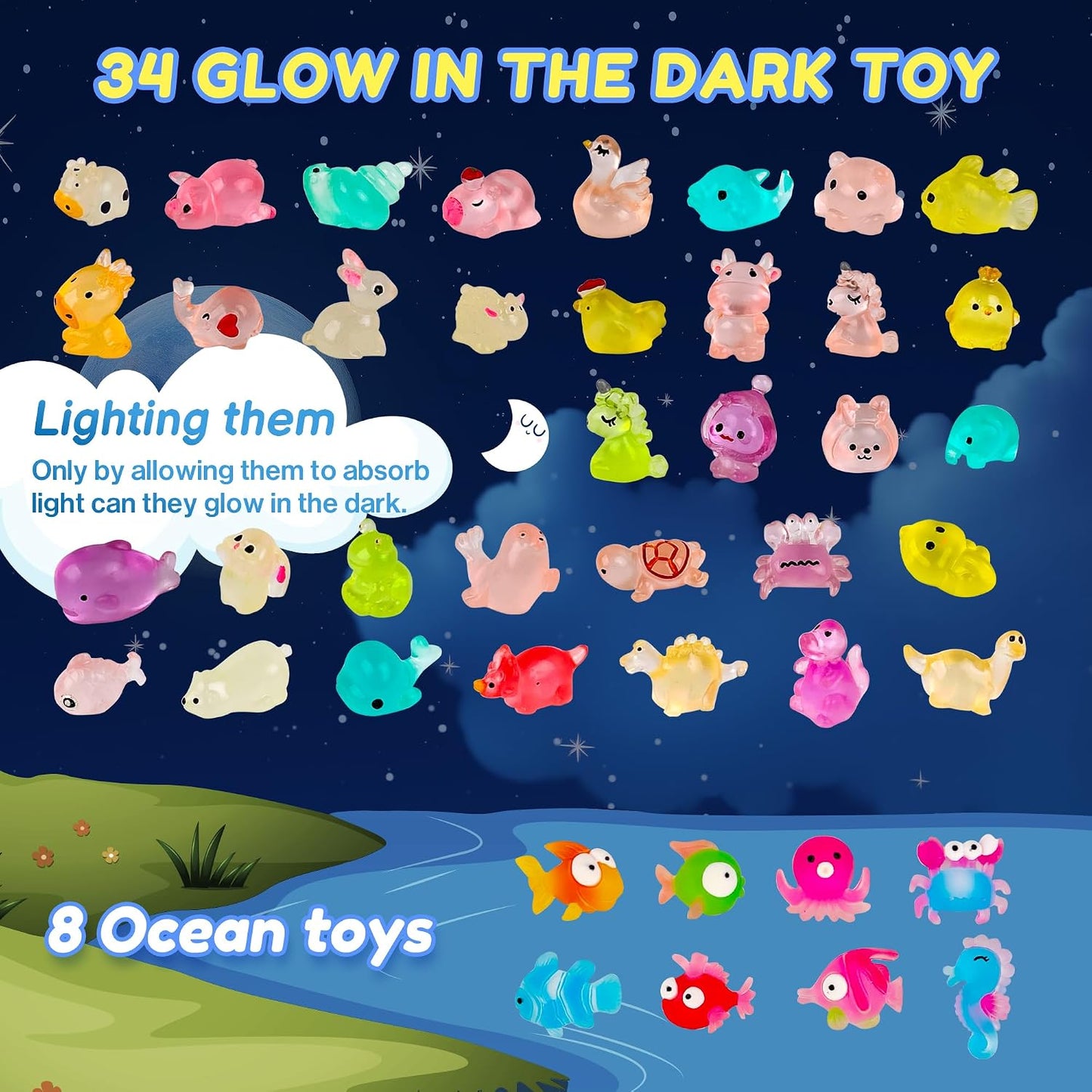 Bath Bombs for Kids with Surprise Toy Inside, 42 Pack Kids Bath Bombs Geft Set with 34 Glow-in-The-Dark Toy & 8 Sea Animal Toy Inside, Organic Bubble Fizzy for Boys and Girls.