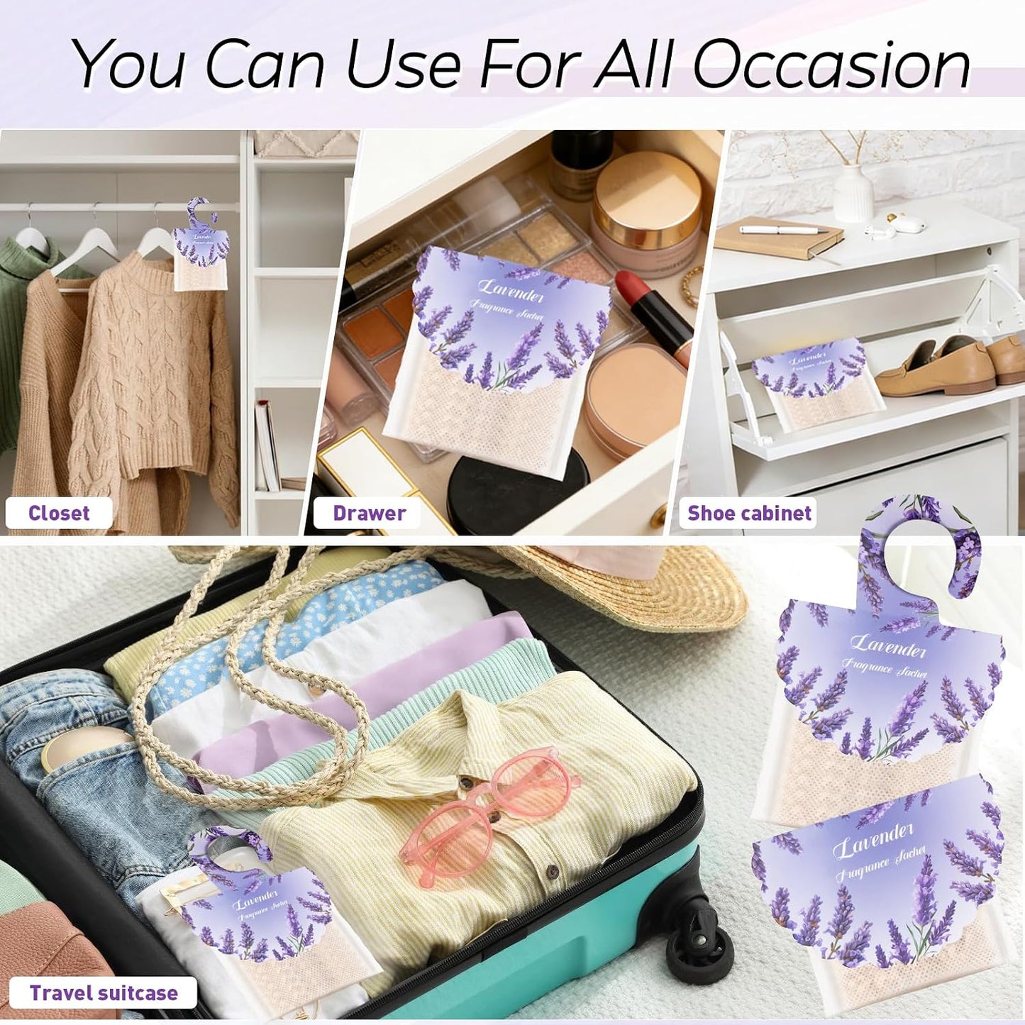 18 Pack Lavender Scented Sachets for Drawer and Closet - Long Lasting Air Fresheners for Home & Closet, Hanging Odor Eliminator Bags for Car, Wardrobe, Storage, Portable Deodorizer Fragrance Sachets