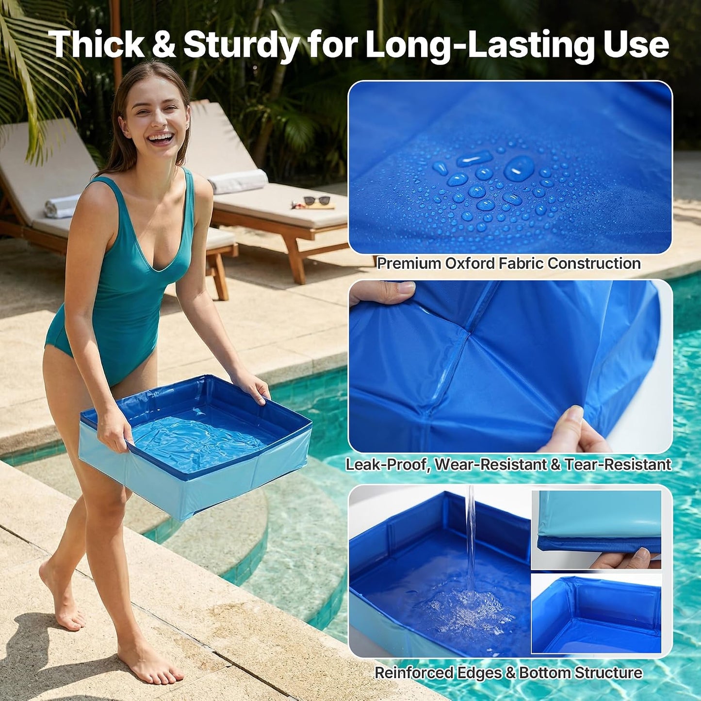 Swimming Pool Foot Bath Basin, Collapsible Foot Bath for Above Pools Accessories for Above Pools Entry Ladder Portable for Beach Camping Spa Backyard Use, Square 16" L x 12" W