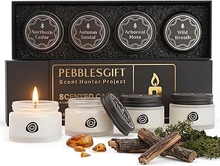 Scent Hunter Woody Scented Candle Gift Set - 4 Pack 6.4oz(1.6 * 4) Natural Soy Wax Candles for Home Scented - Stress Relief & Meditation Forest Fragrance Aromatherapy Candles for Men & Women Gift