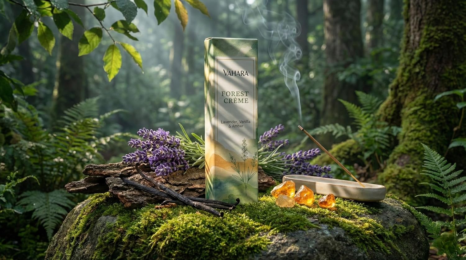 Masala Incense Sticks Forest Crème 100g Natural Hand Rolled Masala Incense with Lavender Vanilla and Amber Fragrance Notes for Meditation Relaxation and Home Fragrance