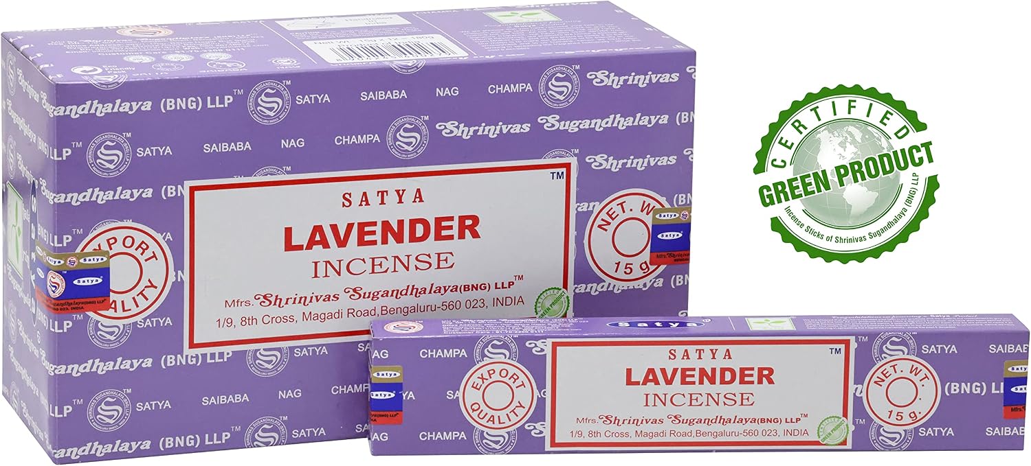 EARTH Satya Lavender Incense Sticks 15 GMS (Pack of 12) (Green Certified) Indian Perfumed Hand Rolled Agarbatti Perfect for Worship,Relaxation, Medication.