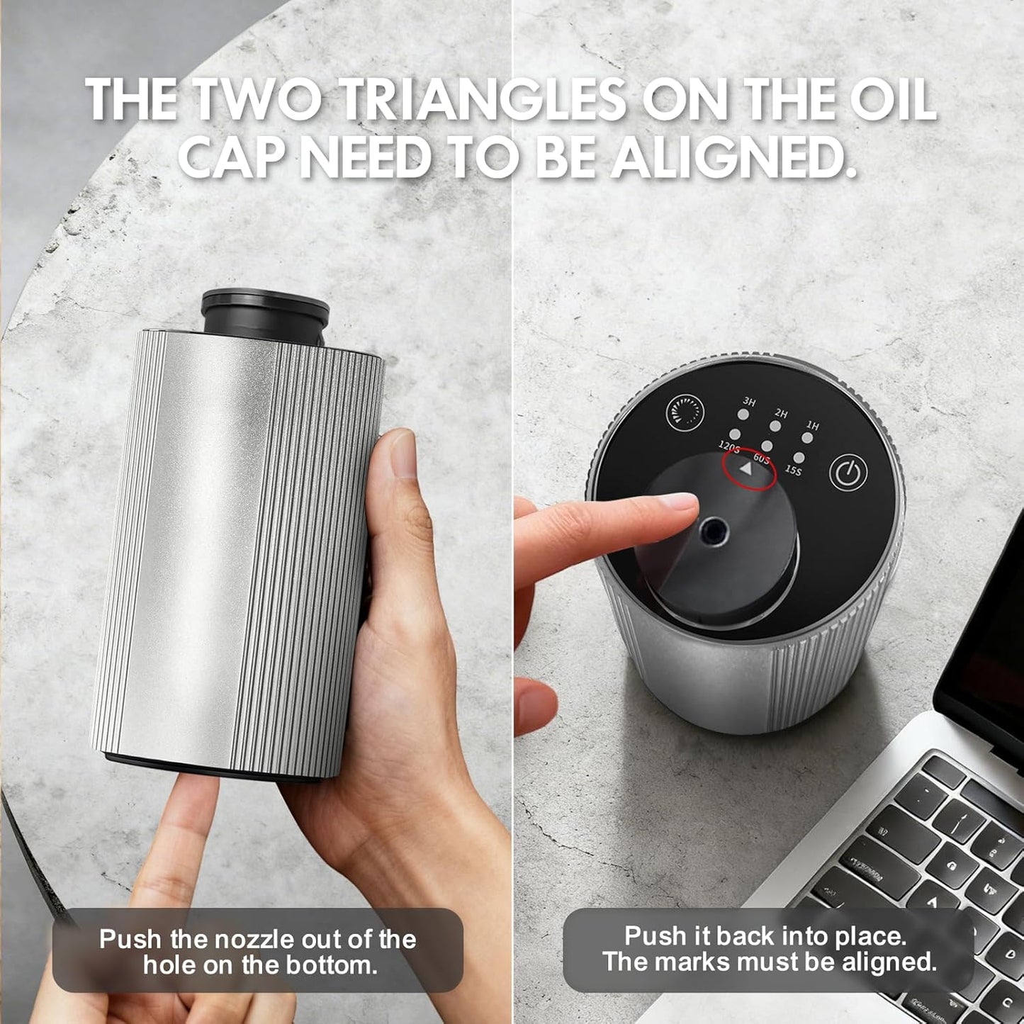 Waterless Diffuser for Essential Oil for Home and car, Sentiment Essential Oil Diffuser with Cold Air Technology, 2 Diffusion Modes, 4 Timer Settings (1/2/4/6H), (Silver)