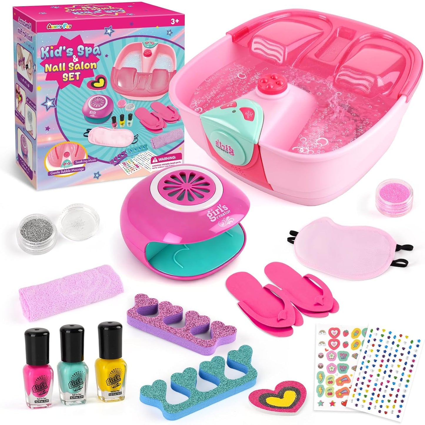 Auntyfey Kids Spa Day Kit For Girls, Spa Kit For Girls Ages 6-8-10-12, Kids Foot Spa Manicure Pedicure, Girls Pedicure Spa Kit For Kids With Kids Spa Set For Girls Christmas Birthday Gift