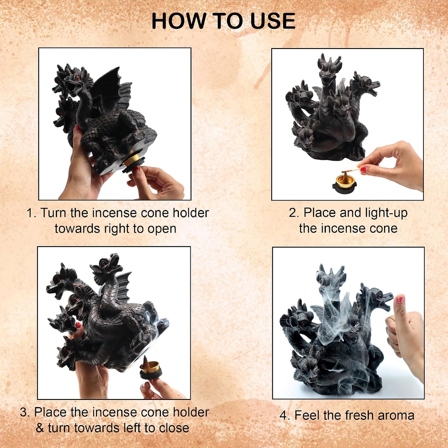 Hosley Resin Dragon Décor Statue Incense Cone Burner 8.5 Inch High, Ideal for Aromatherapy and Fantasy Décor Discover Mystical Elegance, Home Décor, Office, Spa