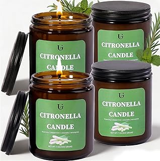 4 Packs Citronella Candles Outdoor, Natural Soy Wax Citronella Scented Jar Candle for Summer, 7oz Large Lemongrass Candle, 50 Hours Burn Time, Indoor and Outdoor Candles for Patio, Garden & Camping