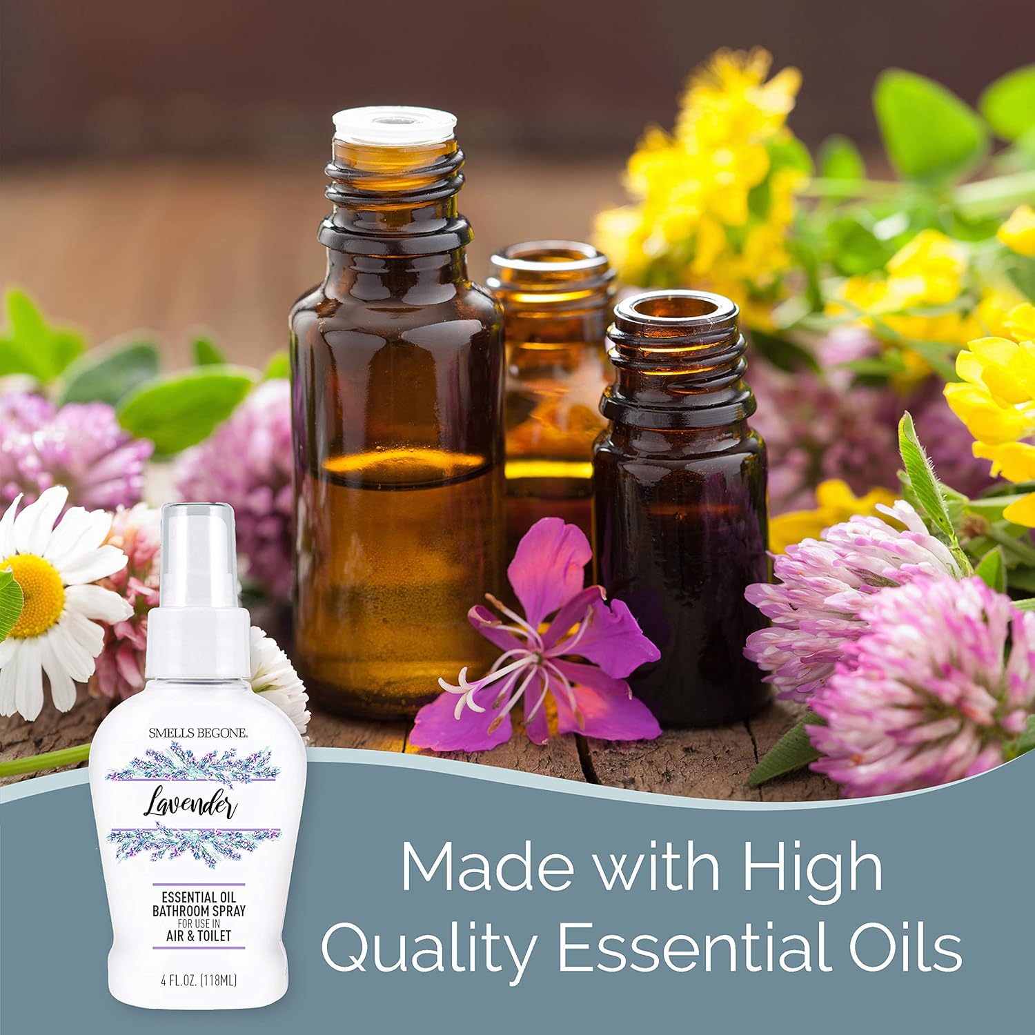 SMELLS BEGONE 4 oz Essential Oil Bathroom Spray - Instantly Eliminate Toilet & Bathroom Odors - Air Freshener Made with Essential Oils (Lavender)