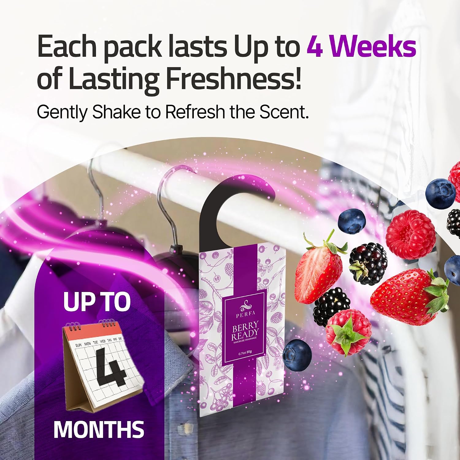 Closet Deodorizer for Women (12-Pack) | Berry Closet Freshener | Small Space Air Freshener For Wardrobe, Closets, Drawers, Small Spaces | Long-Lasting Drawer Sachets | Scented Air Freshener | By Perfa