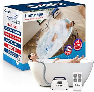Dribbl Electric Bubble Massage Bathtub Mat – Non-Slip Full-Body Waterproof Hot Tub Spa Mat for Bath with Heater, Motorized Air Pump, and Remote Control, 6-Speed Adjustable Massage, Blue