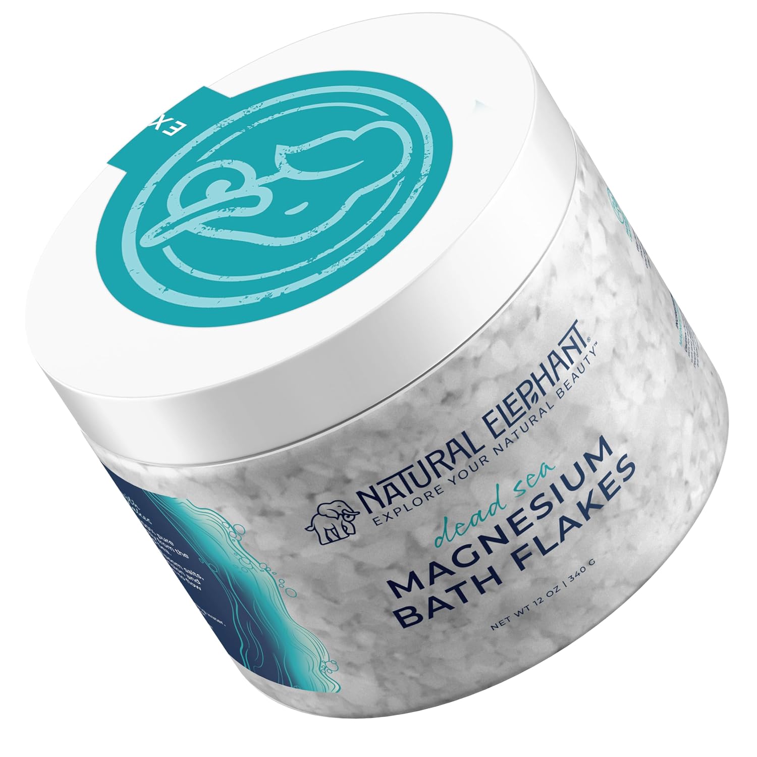 Natural Elephant Dead Sea Magnesium Bath Flakes | Pure Magnesium Chloride Soak for Body and Foot | Ideal for a Soothing Bath Experience | Alternative to Epsom Salt (12 oz Jar)