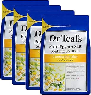 Dr. Teal's Comfort & Calm Bath Soak Gift Set (4 Pack, 3lbs Ea.) - Chamomile Essential Oils Blended with Pure Epsom Salt - Calm Your Mind & Body, Ease Aches & Pains - at Home Spa Kit