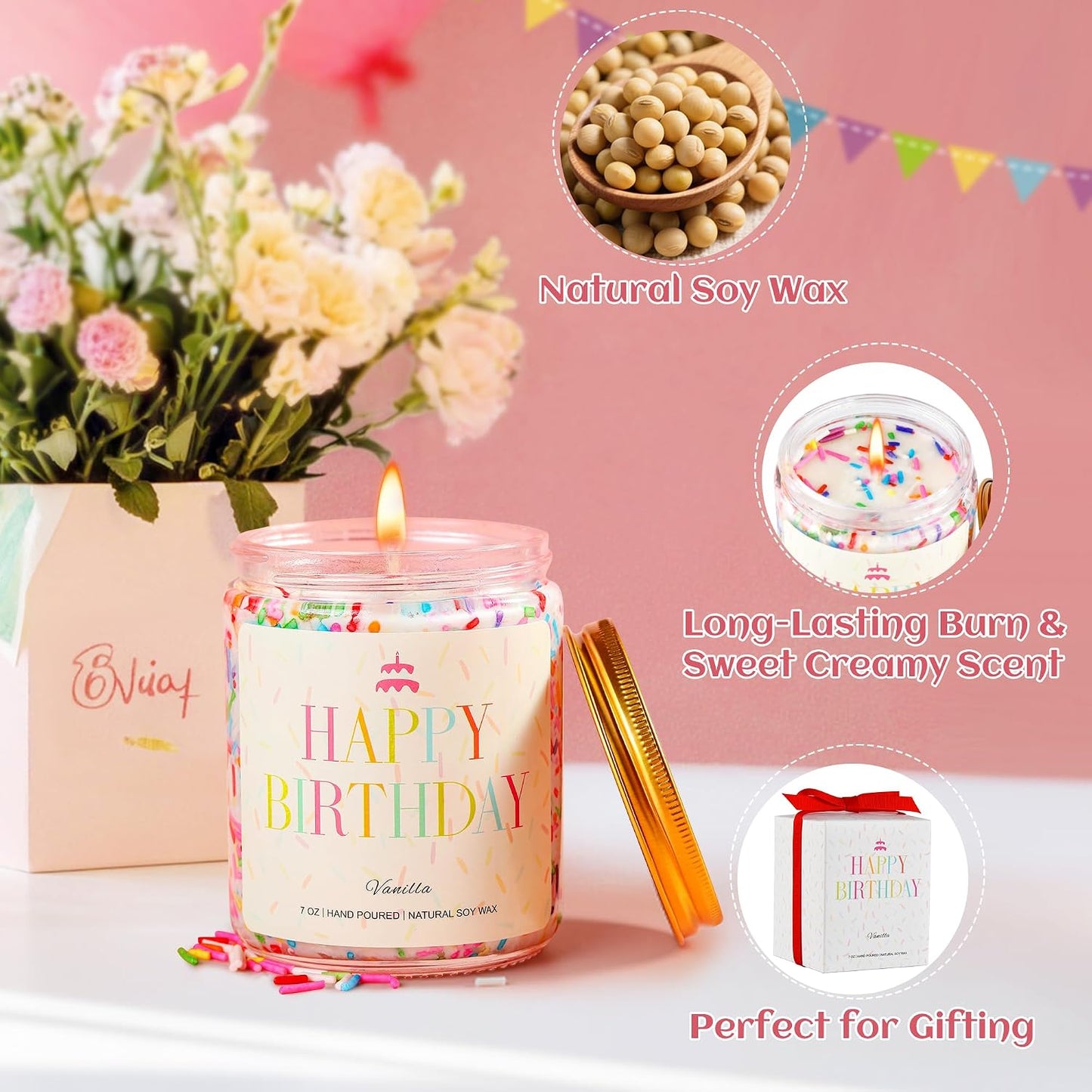 PHD CAKE Happy Birthday Candle - Birthday Gifts for Women, Men, Mom, Dad, Sister, Teacher, Friends, Natural Soy Wax Vanilla Scented Candles