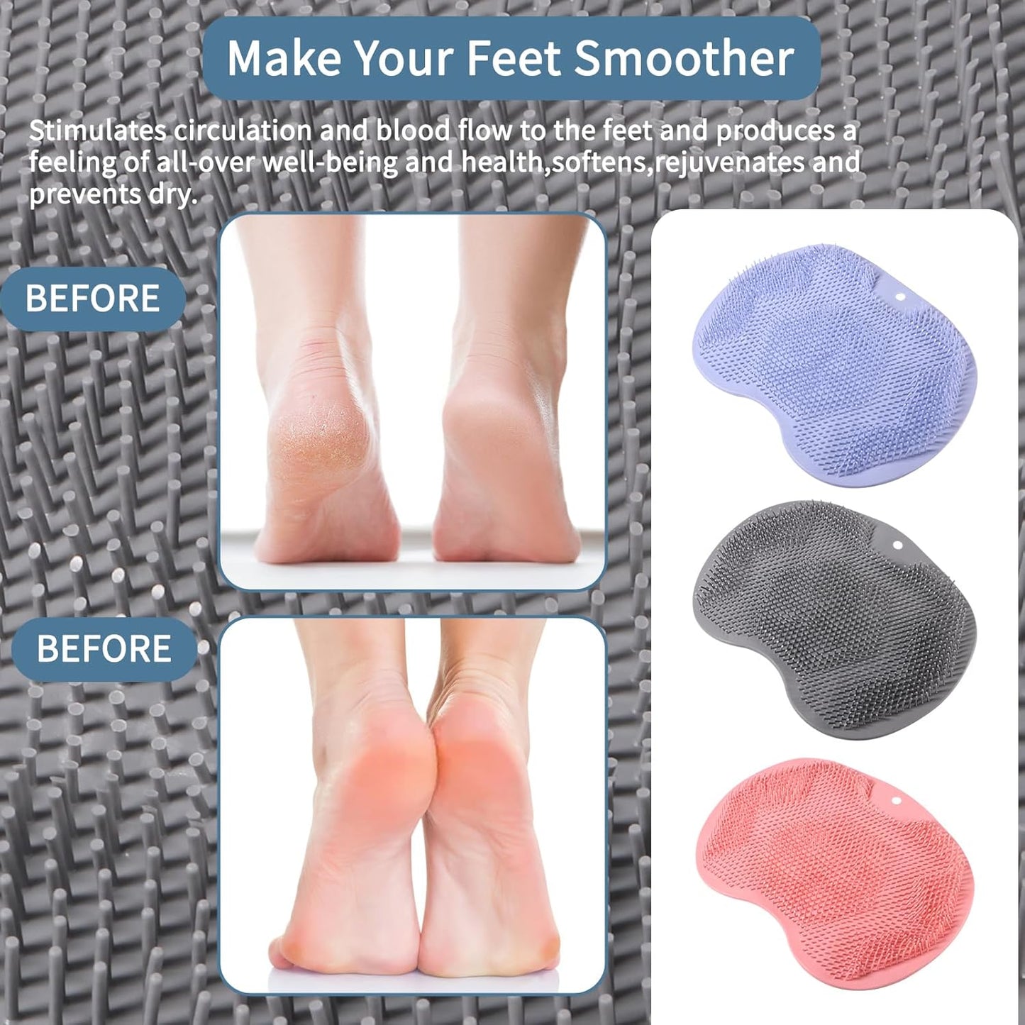 3PACK Silicone Shower Foot Scrubber,Wall Slip Suction Cups Body Scrubber | Silicone Shower Foot Brush Pad,Use in Cleaner For Women and Men By RARKVEN