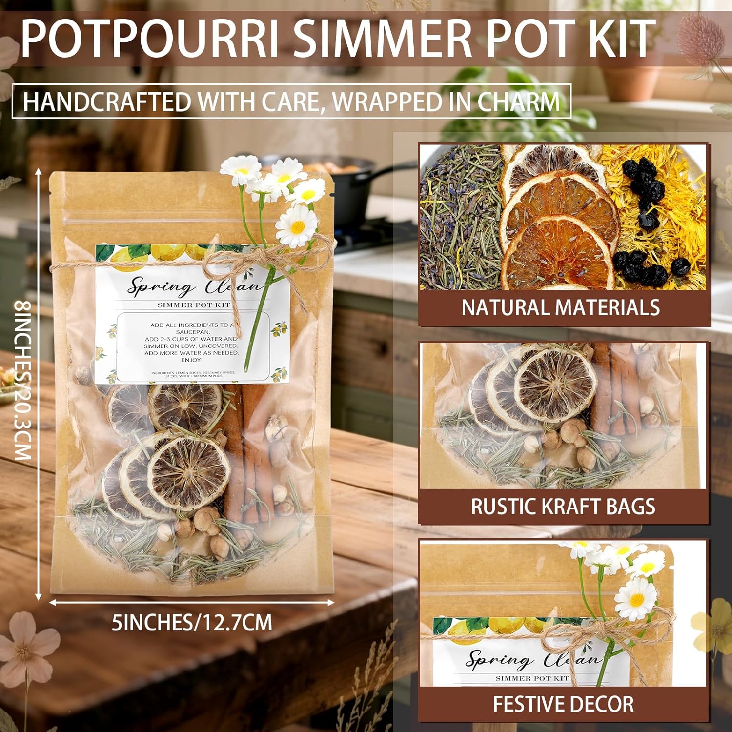 Siifert 4 Set Potpourri Bags Stovetop Simmer Pot Simmering Mix Potpourri Instruction and Sticker Floral Fruity Cinnamon Natural Air Freshener Sachet for Holiday Relaxing Housewarming Hostess Gift