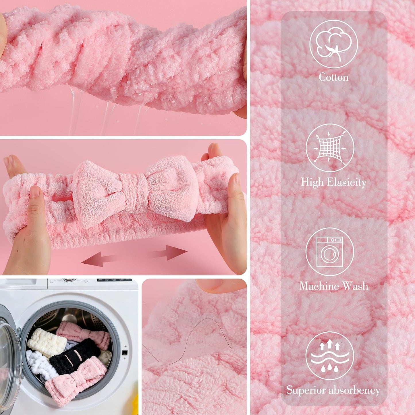 DiyJibb 9 Pcs Spa Headband for Washing Face,Skincare Headband and Wristband Set,Women Teen Girls Facial Hairbands for Washing Face, Makeup, Sports, Yoga (pink+apricot+black)