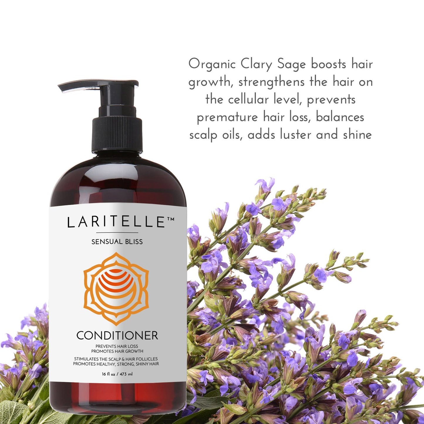 Laritelle Organic Conditioner Sensual Bliss 16 oz | Argan Oil, Babassu, Apricot Kernel & Keratin | Deep Hydration, Anti-Thinning, Sulfate-Free, Vegan