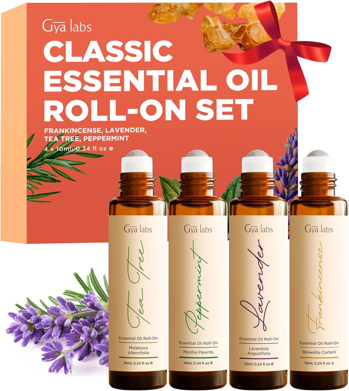 Classic & Stress Relief Roll on Essential Oils Set for Skin - Aromatherapy Grade Essential Oils Set - 5x0.34 Fl Oz - Gya Labs