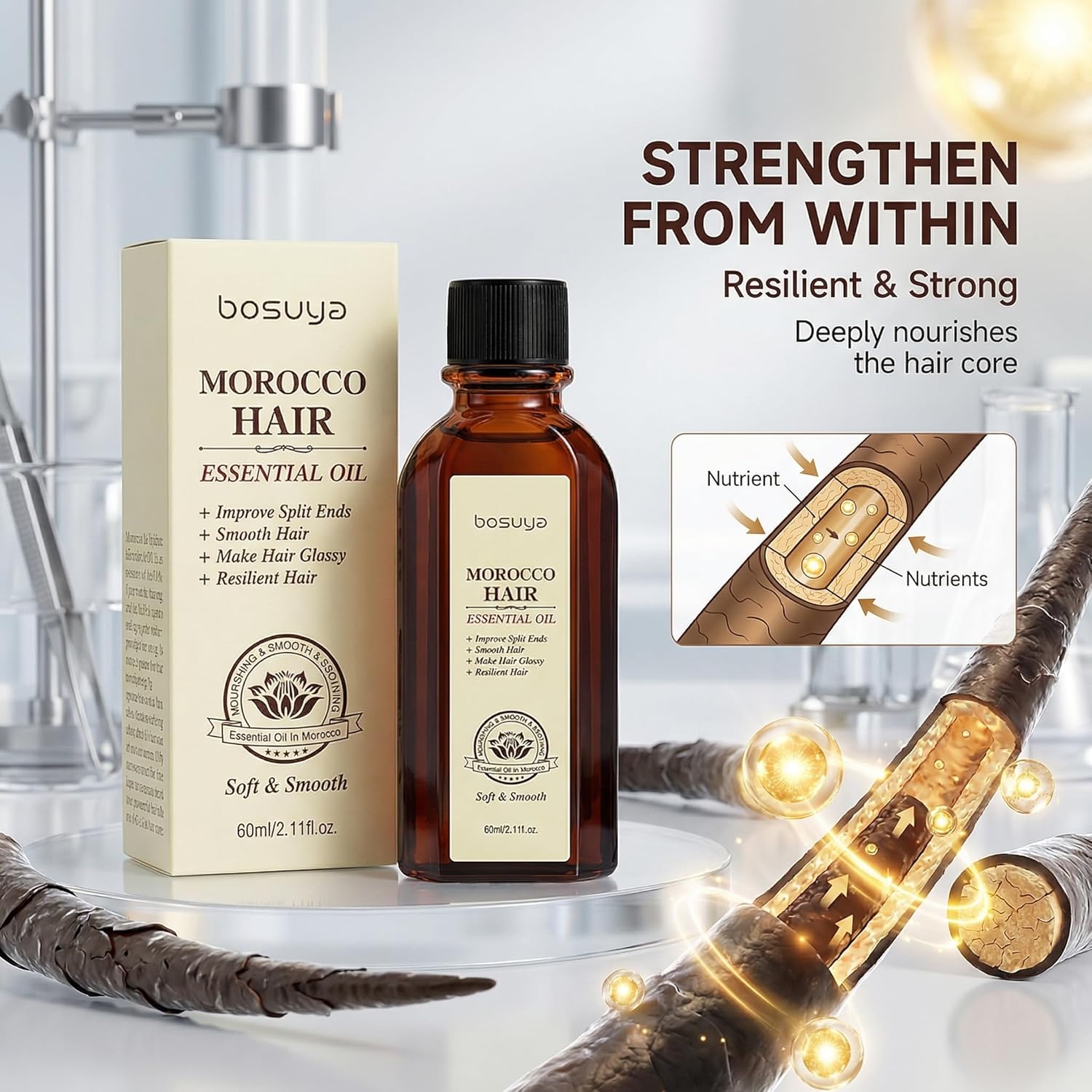 Moroccan Argan Hair Oil, Moroccan Oil Treatment for Hair, Lightweight Moroccan Hair Oil for Dry & Damaged Hair, Anti Frizz Shine, Heat Protection, 2 Pack 120ml
