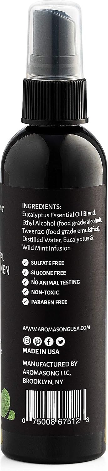 Aromasong Eucalyptus & Wild Mint Linen and Room Spray, Natural Aromatic Mist, Relax Your Body & Mind, Perfect as a Bathroom Spray Air Freshener Pillow Mist