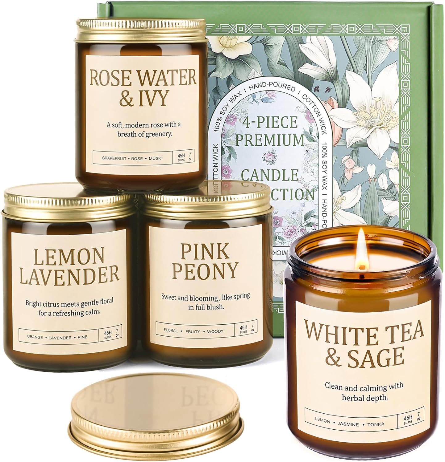 4 Pack Scented Candles for Women: 28oz Natural Soy Candles for Home Scented, Up to 200H Burning, Aromatherapy Candle Set, Jar Candle Gift Set for Bath Meditation, Birthday Valentine's Day Gifts