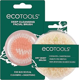 EcoTools Deep Cleansing Facial Brush, Makeup Remover Tool + Dry Brushing Body Brush for Circulation, Cellulite Massage, Dead Skin Removal, Self-Care Gifts, Natural Beige, Synthetic